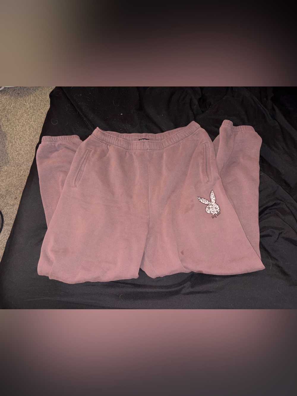 Playboy Brown Cheetah print Sweatpants with Rhinestone Bunny Accent